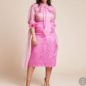 Marchesa Corded Lace A-Line Skirt in Azalea